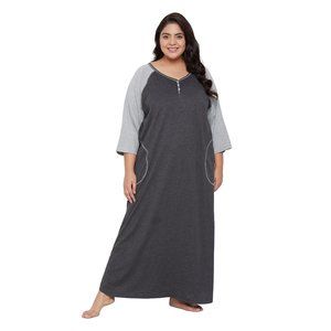 Gypsie Blu Women Black and Gray Nightgown with Long Sleeves Maxi Lounge Wear